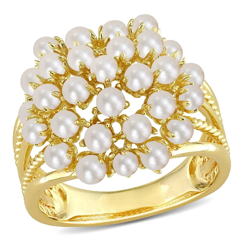 Miadora Cultured Freshwater Pearl Split Shank Ring in Yellow Silver