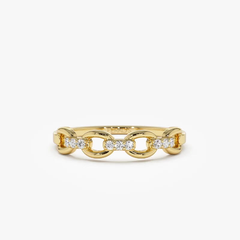 14K Cable Chain Link Diamond Ring