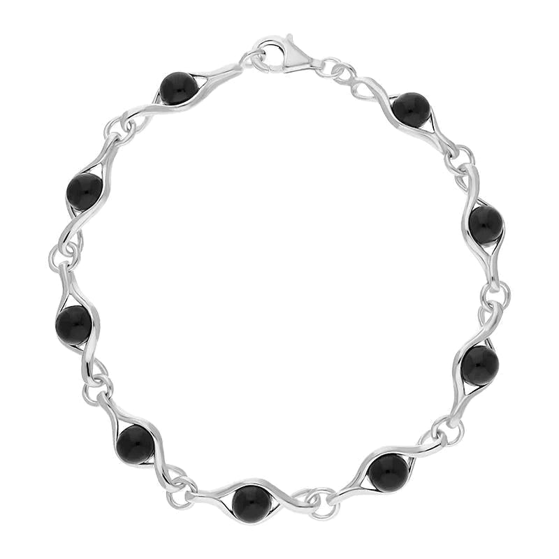 Sterling Silver Whitby Jet Nine Stone Twist Link Bracelet