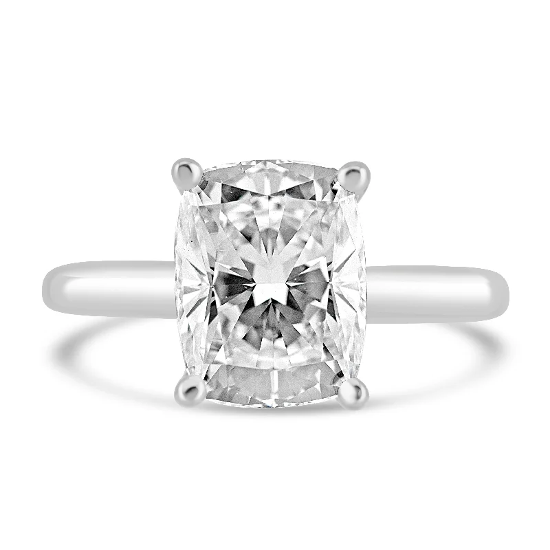 14k White Gold 3.00ct Lab Grown Elongated Cushion Diamond Solitaire Engagement Ring