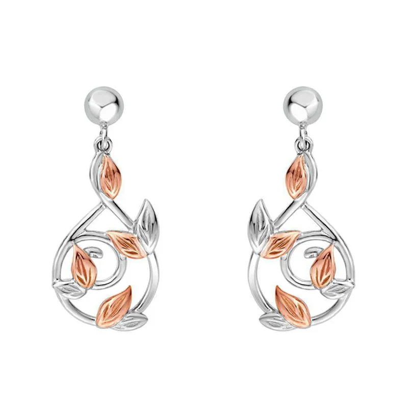 Clogau Awelon Sterling Silver 9ct Rose Gold Drop Earrings D