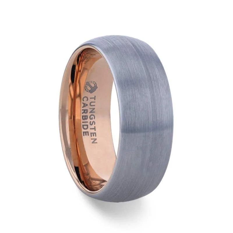 Thorsten CAMERON Domed Brushed Finish Tungsten Carbide Men's Wedding Band With Rose Gold Ion Plating Interior - 8mm