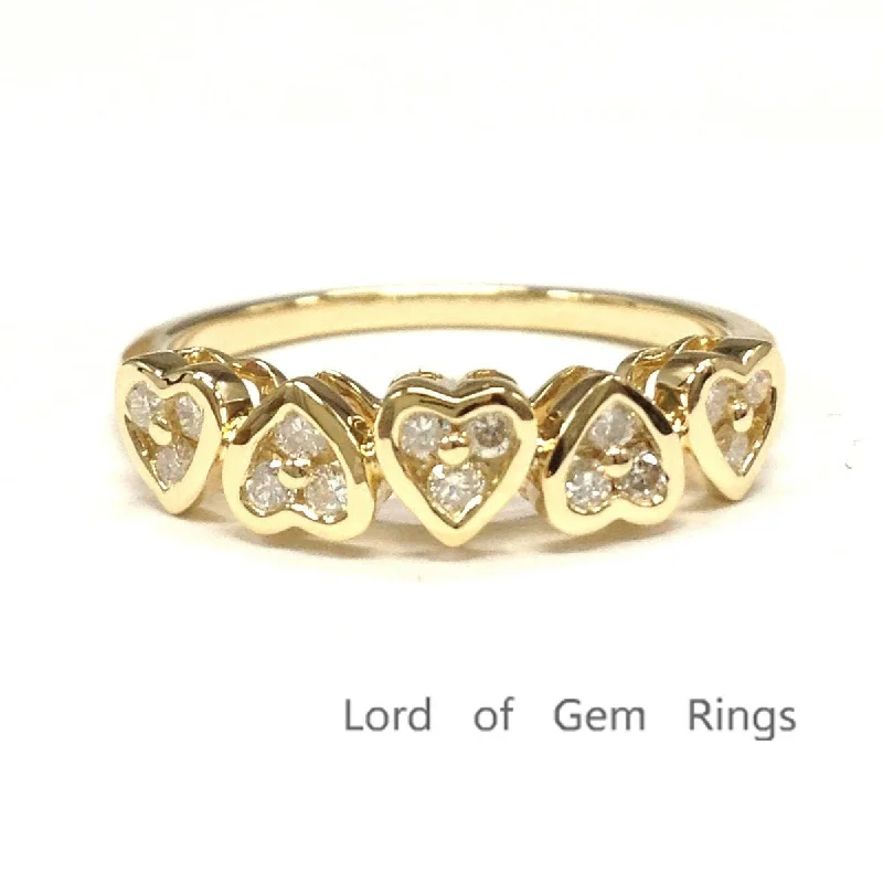 5 Heart Diamond Wedding Band Heart Ring 14K Gold