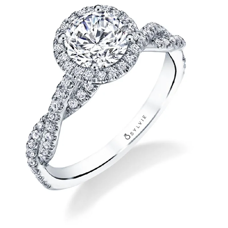 Sylvie Collection 14K White Gold Round Halo Engagement Ring Setting W. 1Ct Round Halo 14K WG