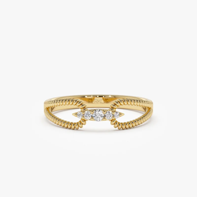 14k Unique Diamond Statement Ring w/ Double Rope Band