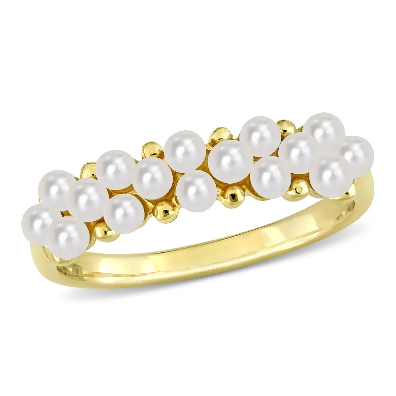 Miadora White Cultured Freshwater Pearl Semi-Eternity Ring in 14k Yellow Gold