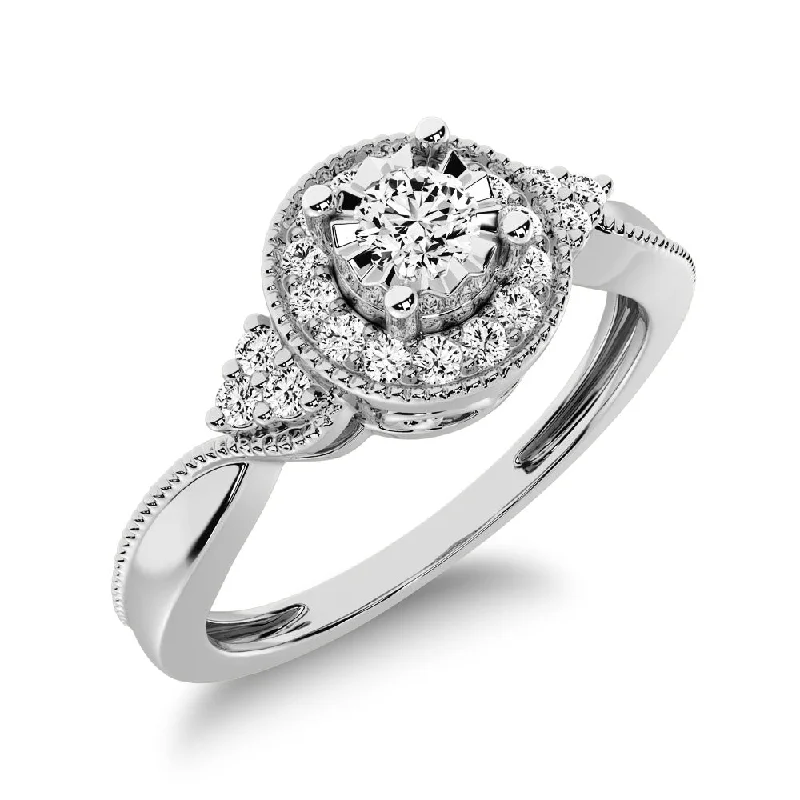 10K White Gold Diamond 1/5 CTW. Milgrain detail Halo Engagement Ring