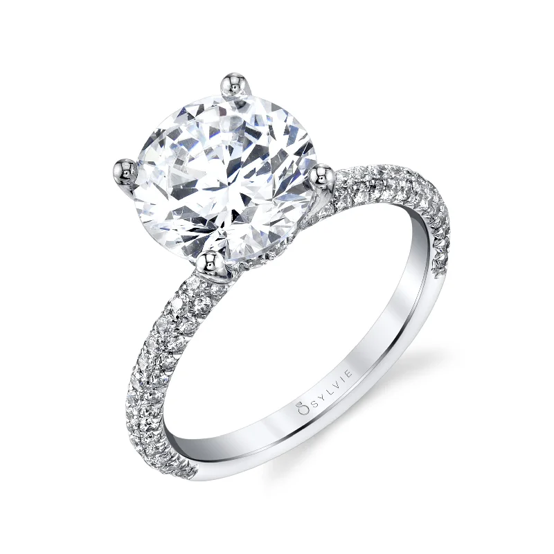 Sylvie Collection 14K White Gold Round Engagement Ring Setting W. 1.50Ct Round 14K White Gold *Diamond 3/4 Way