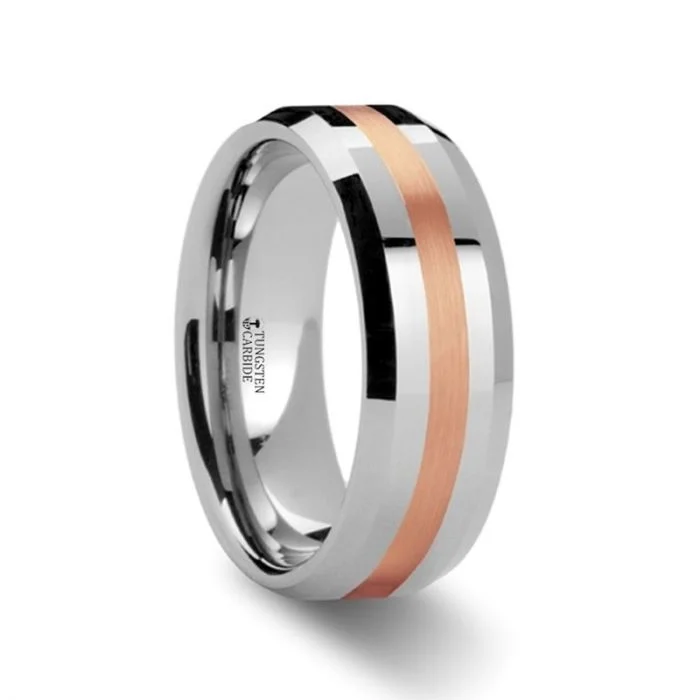 CHIRON Rose Gold Inlaid Beveled Tungsten Ring