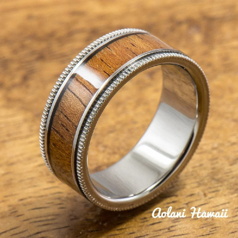 Titanium Ring with Hawaiian Koa Wood Inlay (6mm - 8 mm width, Flat Style)