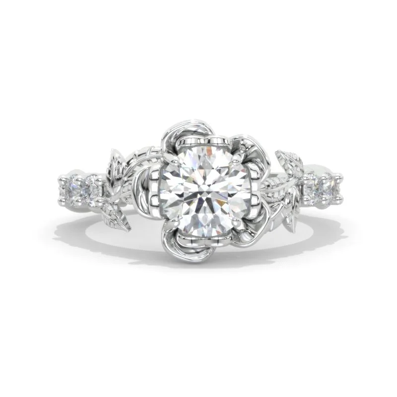 1.5 Carat Round Moissanite Floral Halo Engagement Ring