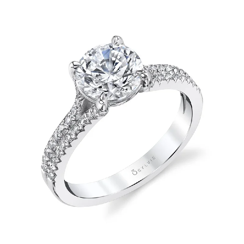 Sylvie Collection 14K White Gold Round Engagement Ring Setting