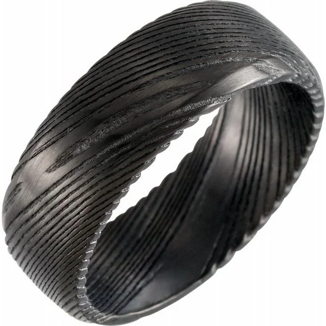 Black Damascus Steel 8 mm Patterned Band