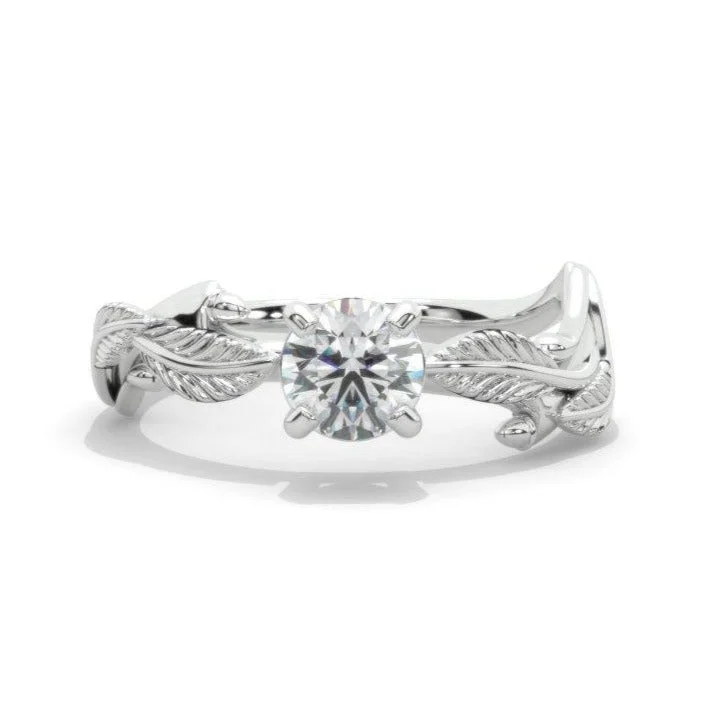 Giliarto Moissanite White Gold Engagement Leaves Ring