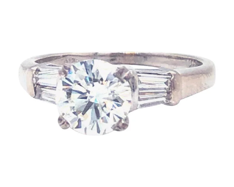 GIA Certified 1.20 Carat VS1 Round Tapered Baguette Platinum Diamond Ring