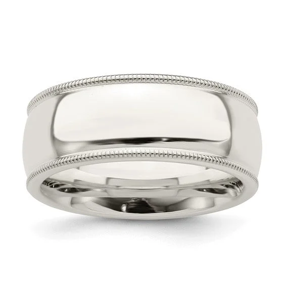 Sterling Silver 8mm Milgrain Comfort Fit Band