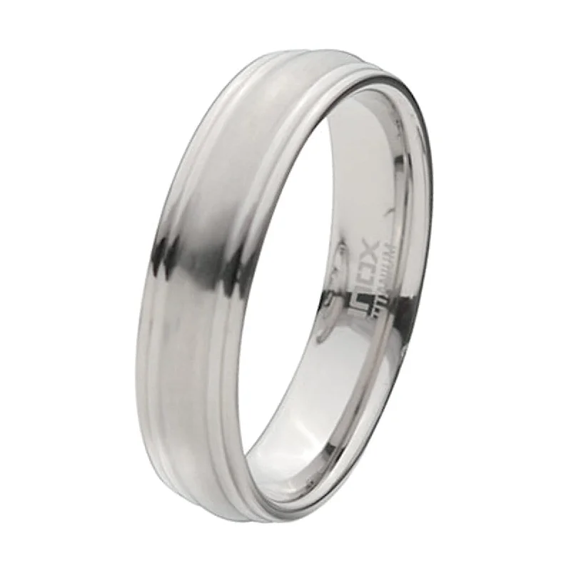 Silver Tone Titanium 6mm Groove Edge Band Ring