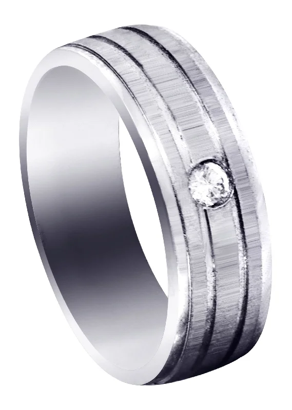 Diamond Mens Engagement Ring | 0.12 Carats | Cross Satin Finish (Kyler)