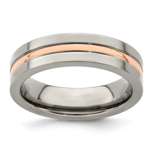 Edward Mirell Titanium And 14k Rose Gold Grooved 6mm Band