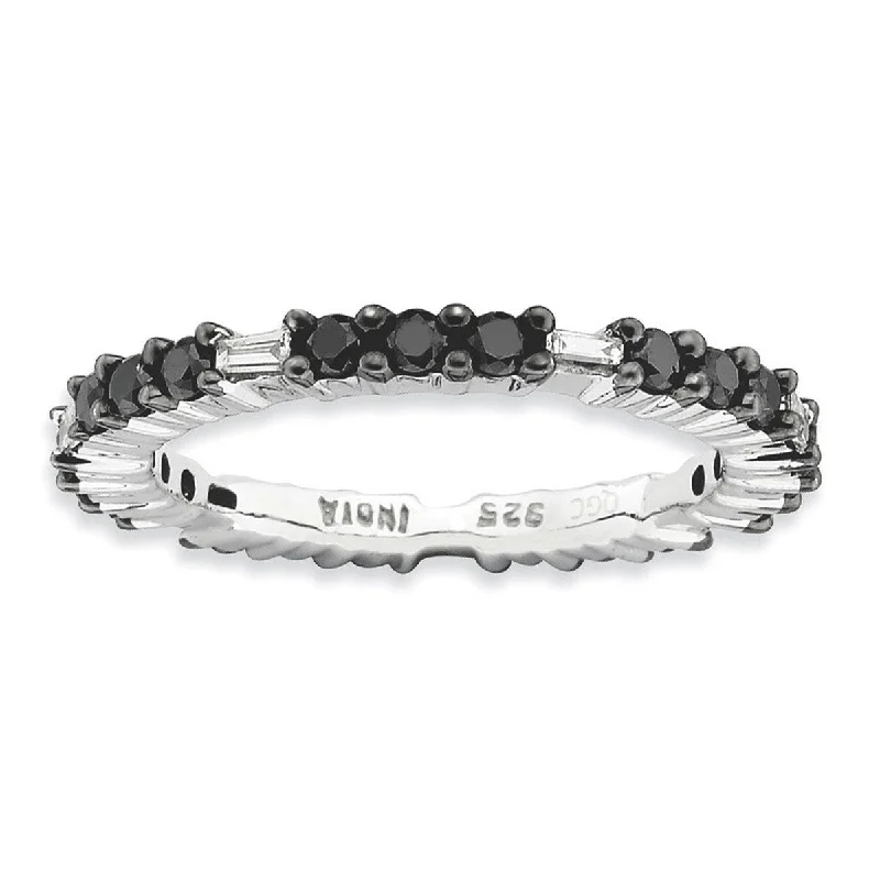 Curata 2.25mm 925 Sterling Silver Prong set Stackable Expressions Polished Black Diamond Ring