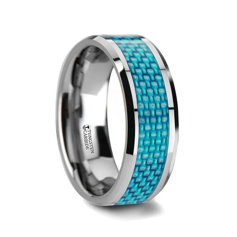 Thorsten AUGUSTUS Blue Carbon Fiber Inlay Tungsten Carbide Band - 4mm - 10mm