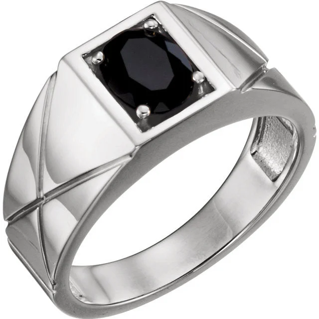 Sterling Silver Onyx Oval Men's Ring