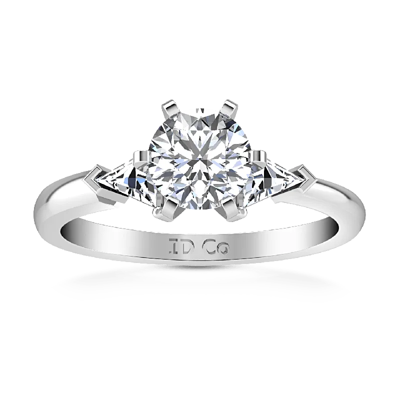 Round Diamond Three Stone Engagement Ring Miranda Trilliant 14K White Gold