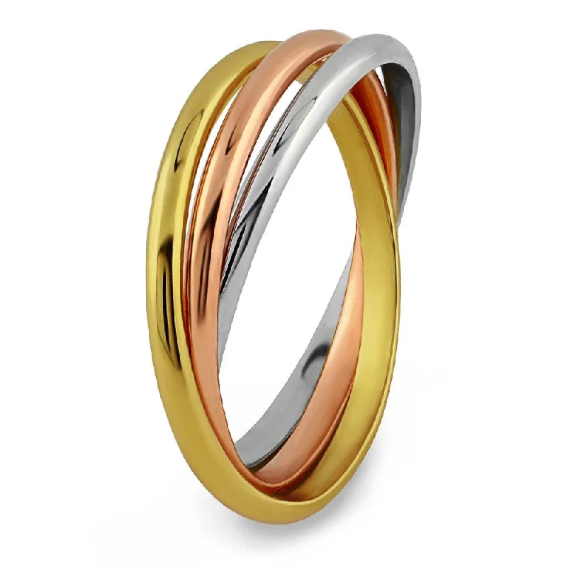 14K Solid Gold Tricolor THIN Rolling Ring - 3B3CTHIN