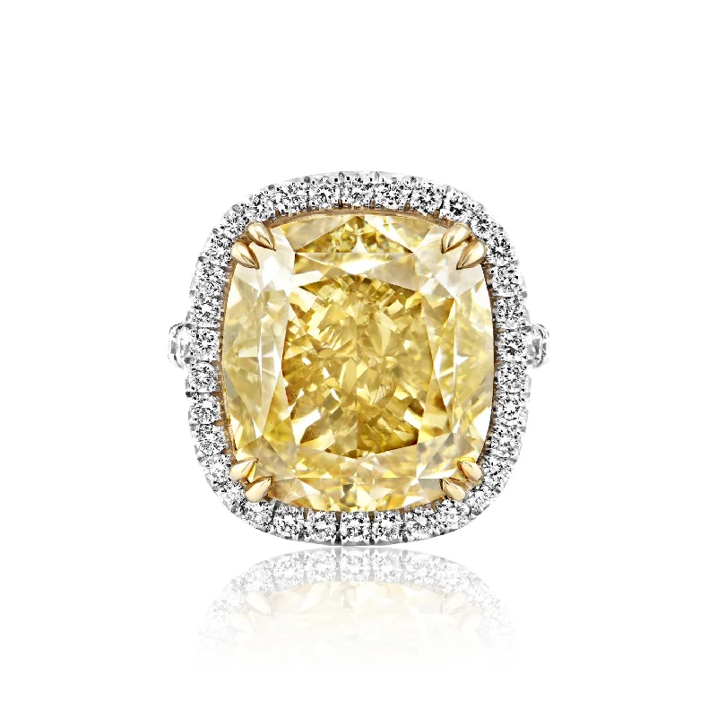 Addisyn 21 Carat Fancy Brownish Greenish Yellow SI1 Cushion Cut Diamond Engagement Ring in Platinum. GIA Certified