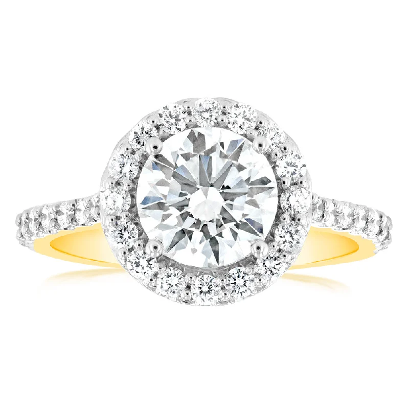 Luminesce Lab Grown 18ct Yellow Gold 2 Carat TW 1.5 Carat Certified Diamond Engagement Ring