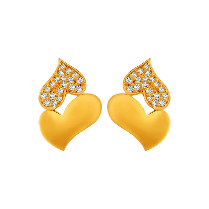 22KT Yellow Gold And American Diamond Stud Earrings For Women