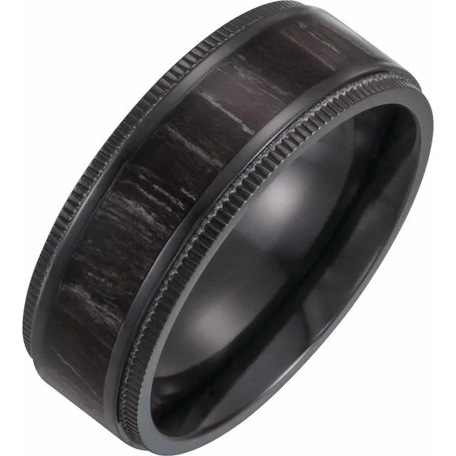 Black Titanium 8 mm Coin-Edge Band with Wood Inlay