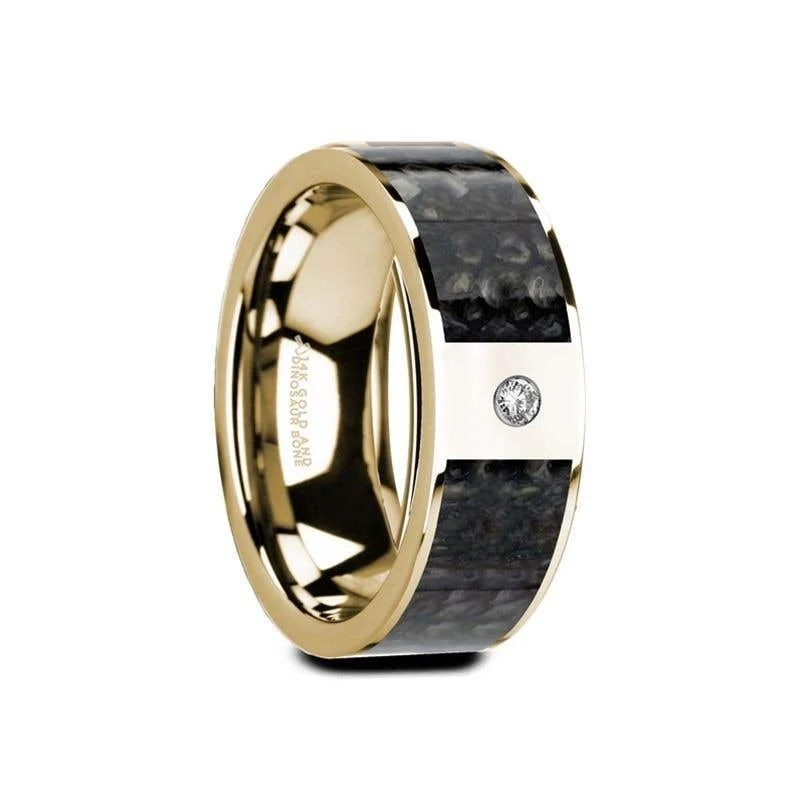 Thorsten GAUFRID Flat 14K Yellow Gold with Blue Dinosaur Bone Inlay & White Diamond Setting - 8mm