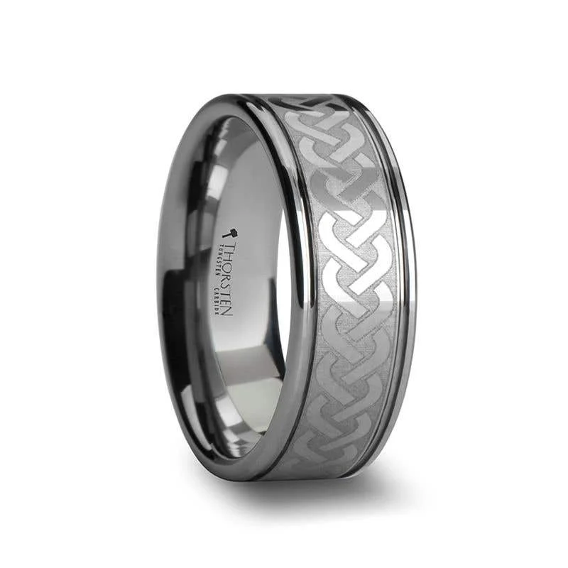 Thorsten PALLAS Laser Engraved Tungsten Ring with Celtic Knot - 6mm 8mm or 10mm - Pallas