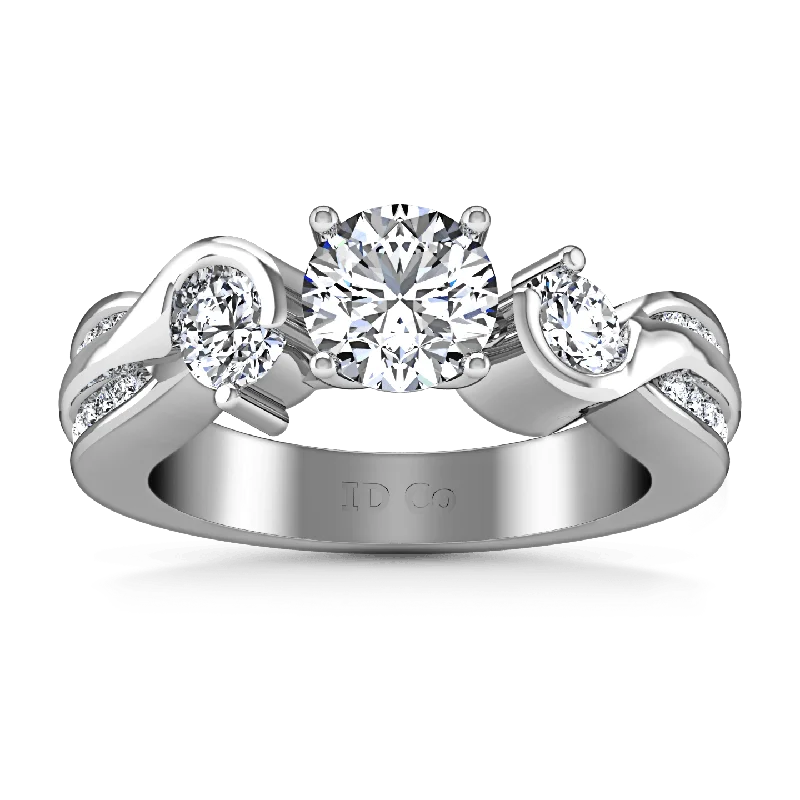 Round Diamond Three Stone Engagement Ring Cosette 14K White Gold