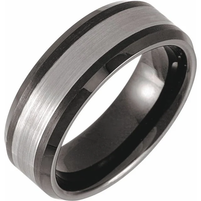 Black PVD & Tungsten Beveled-Edge 8mm Band