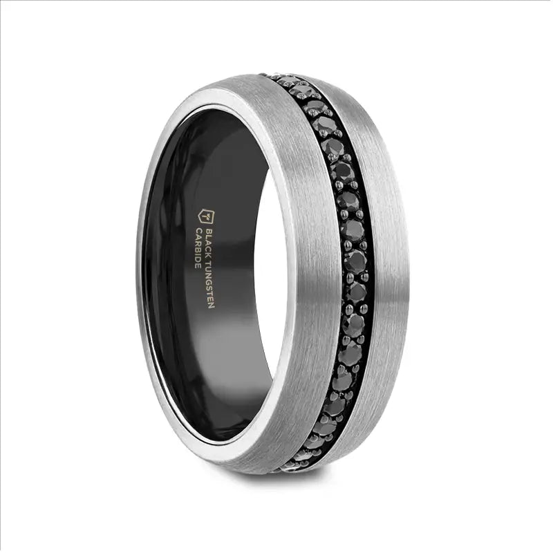 PILOT Gunmetal Tungsten Ring with Black Sapphires