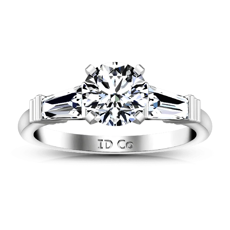 Three Stone Engagement Ring Structural Tapered Baguette 14K White Gold