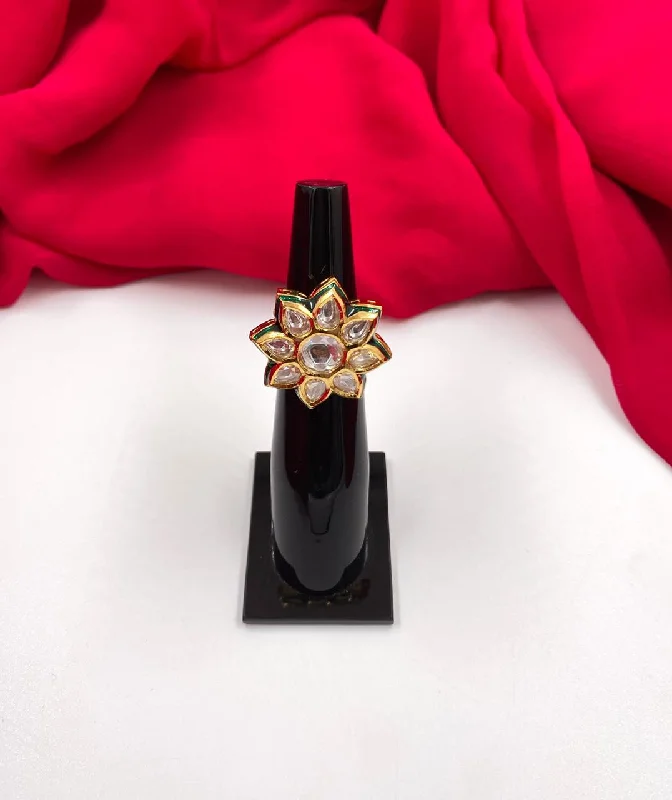 Traditional Gold Plated Kundan Finger Ring For Ladies By Gehna Shop