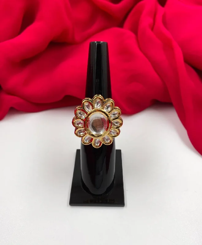 Gold Plated Adjustable Kundan Finger Ring For Females By Gehna Shop