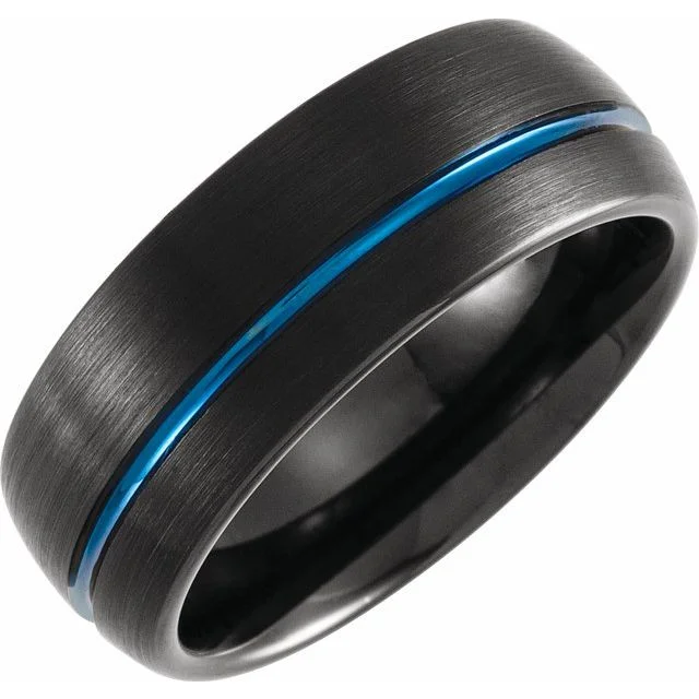 Black & Blue PVD Tungsten 8 mm Grooved Band