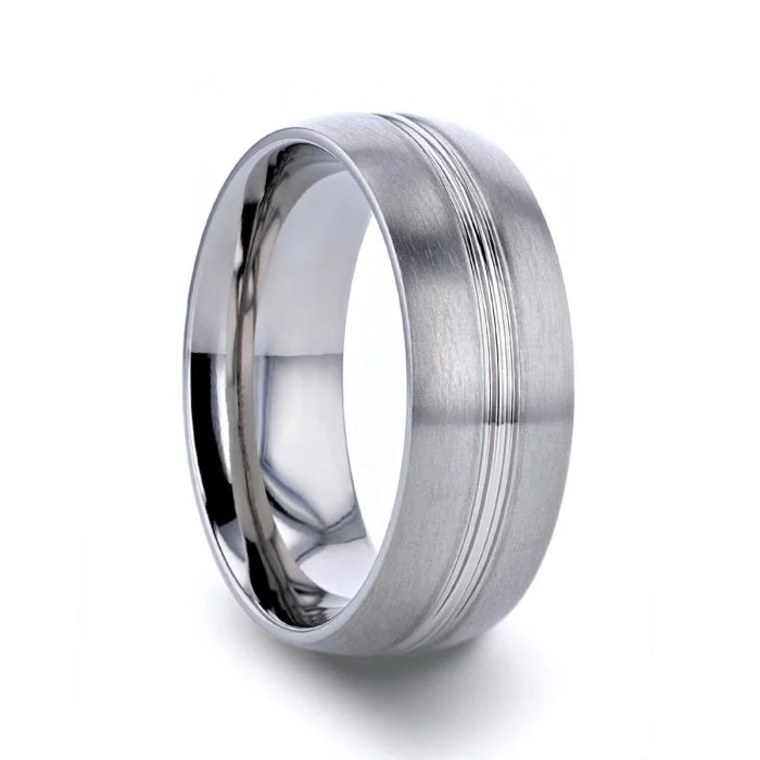 UPTON Titanium Brushed Finish Men’s Wedding Ring with Polished Grooved Center