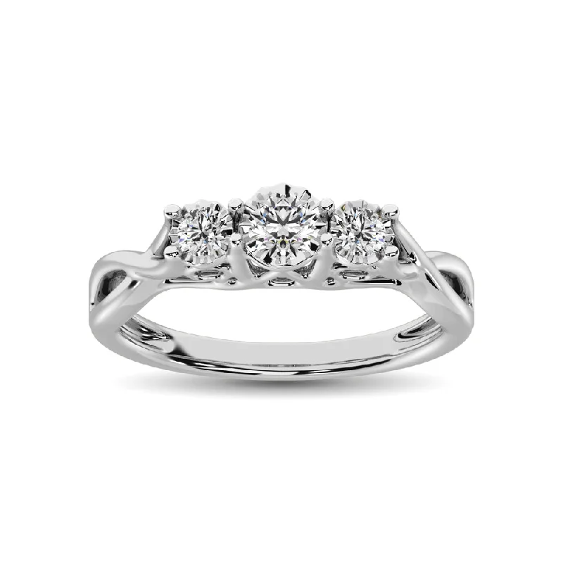 10K White Gold 1/5 CTW Diamond Three Stone Ring