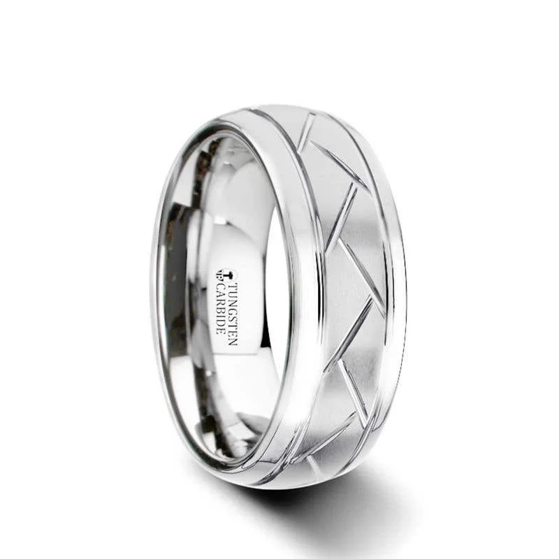 Thorsten OCTAVIAN Domed Tungsten Carbide Ring with Crisscross Grooves and Brushed Finish - 8mm