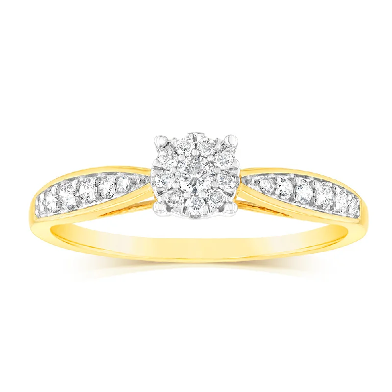 9ct Yellow Gold 1/3 Carat Diamond Halo Solitaire Ring