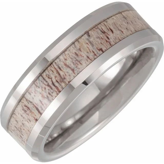 Tungsten 8 mm Beveled Band with Velvet Antler Wood Inlay