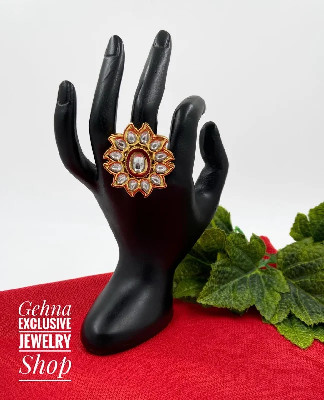 Adjustable Kundan Finger Ring By Gehna Shop