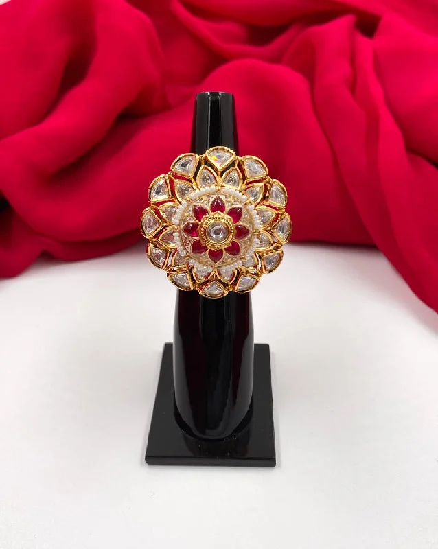 Gold Plated Adjustable And Rotating Kundan Finger Ring By Gehna Shop