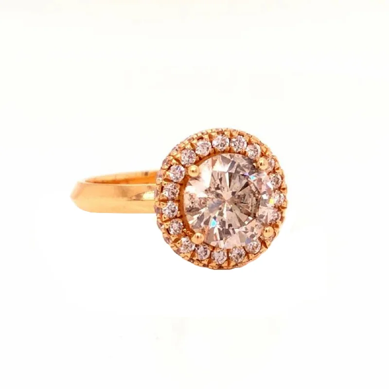 2.18ct Center Diamond Halo Round Diamond Ring 14K Gold Si3 Clarity I Color