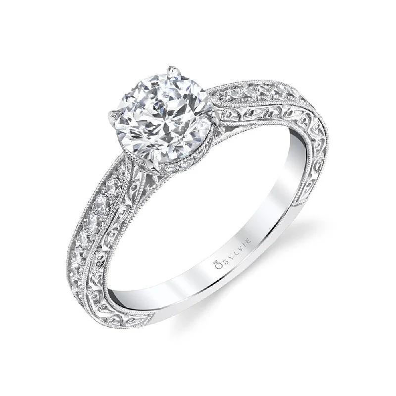 Sylvie Collection 18K White Gold Round Engagement Ring Setting